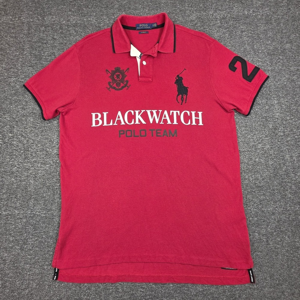 Polo by Ralph Lauren BlackWatch Polo Team Shirt Mens Large Red Big Pony #2